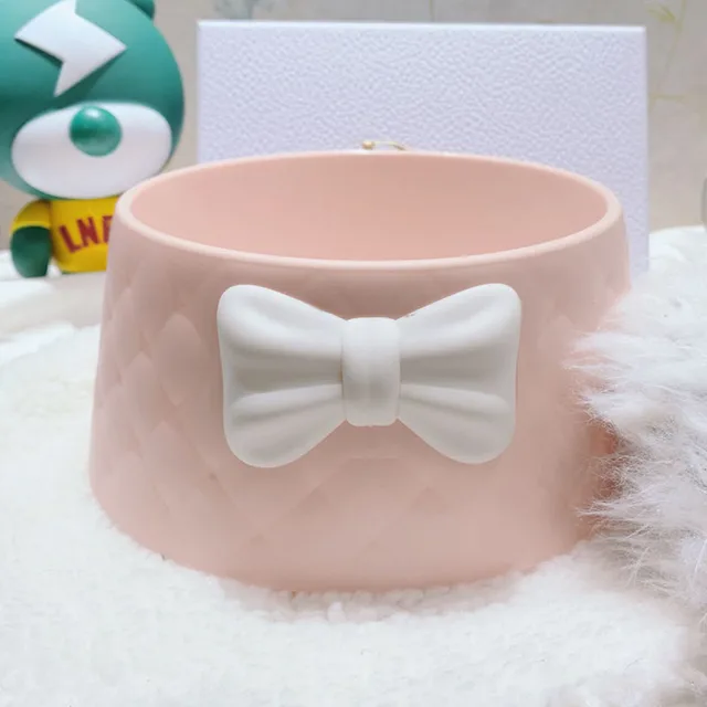 Pet Dog Food Bowls Lovely Bowknot Puppy Feeder Dish Bowl Diamond Pattern Bow Cat Bowl for Water Sweet Princess Pet Feeding Bowls 3
