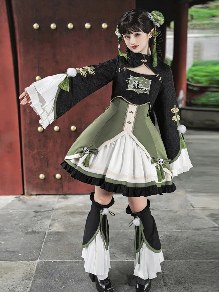 ロリータプリンセススタイルのドレス,カンフーロール,かわいいパンダ 