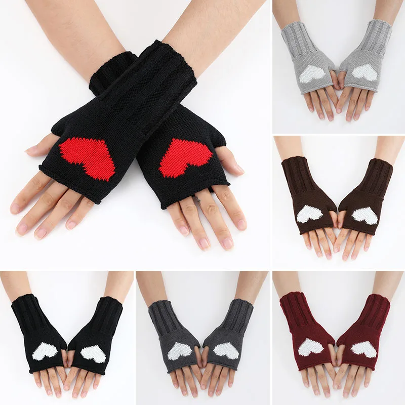 

Women Gloves Stylish Hand Warmer Winter Glove Girls Arm Crochet Knitting Goth Lolita Heart Mitten Warm Fingerless Cosplay Gloves