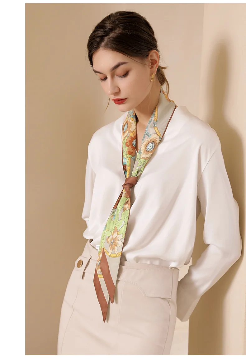 2022 Spring New Print floral Small Scarf  Women Handle Bag Ribbons Brand Fashion Head Scarf Small Long Skinny Scarves Headbands