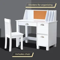 Wooden Study Desk for Children with Chair, Bulletin Board and Cabinets, White 2