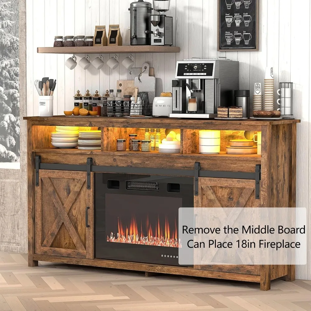 57” Wooden Farmhouse TV Stand for 60/65 inch TV,Double Layer Storage Entertainment Center TV Console Table,w Doubl 4