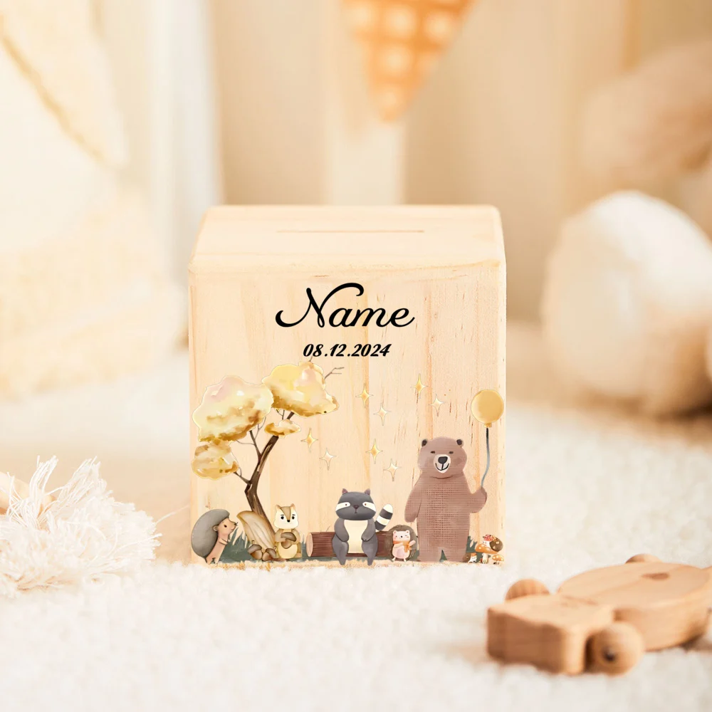 Wooden Money Box Personalized Coin Bank for Kids