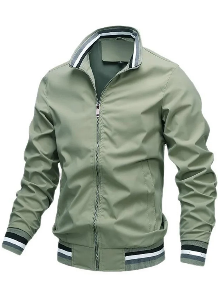 Mens Jacket for Spring and Summer Sports Solid Color Striped Fashionable Breathable Safari