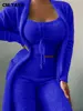 CM.YAYA 3-Piece Women Sets Plush Velvet Pajama Sleepwear Tank Tops + Pants + Cardigan Coat Tracksuit Loungewear Causal Outfits 3