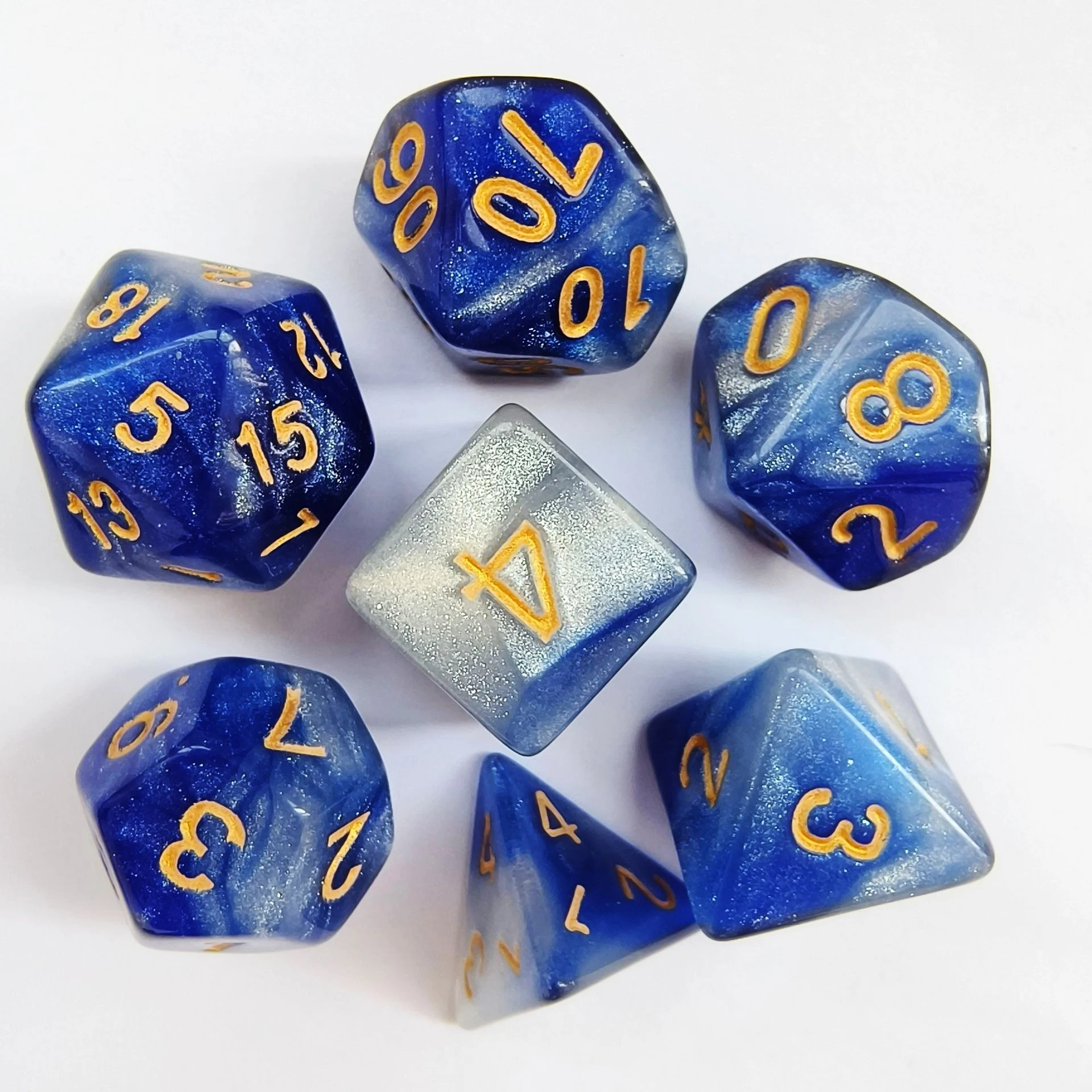 Mixed Color Glitter Dnd Dice 7-Piece Set D4 D6 D8 D10 D10% D12 D20 for Rpg Role Playing Game Math Teaching game dice dice set acrylic dice