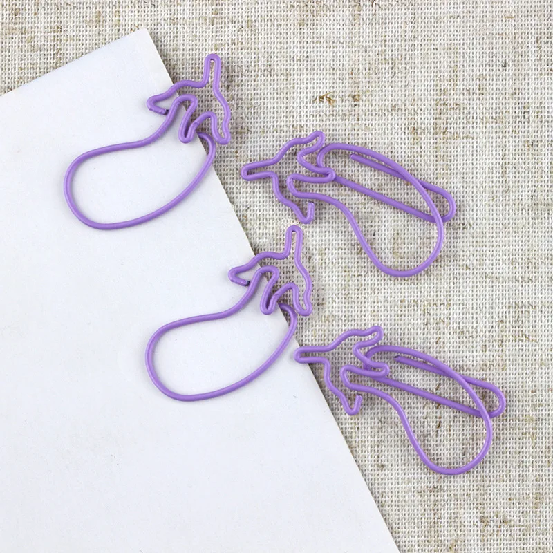 50Pcs Purple Eggplant Paper Clip Cute Cartoon Bookmark Paperclips School Office Binding Supplies