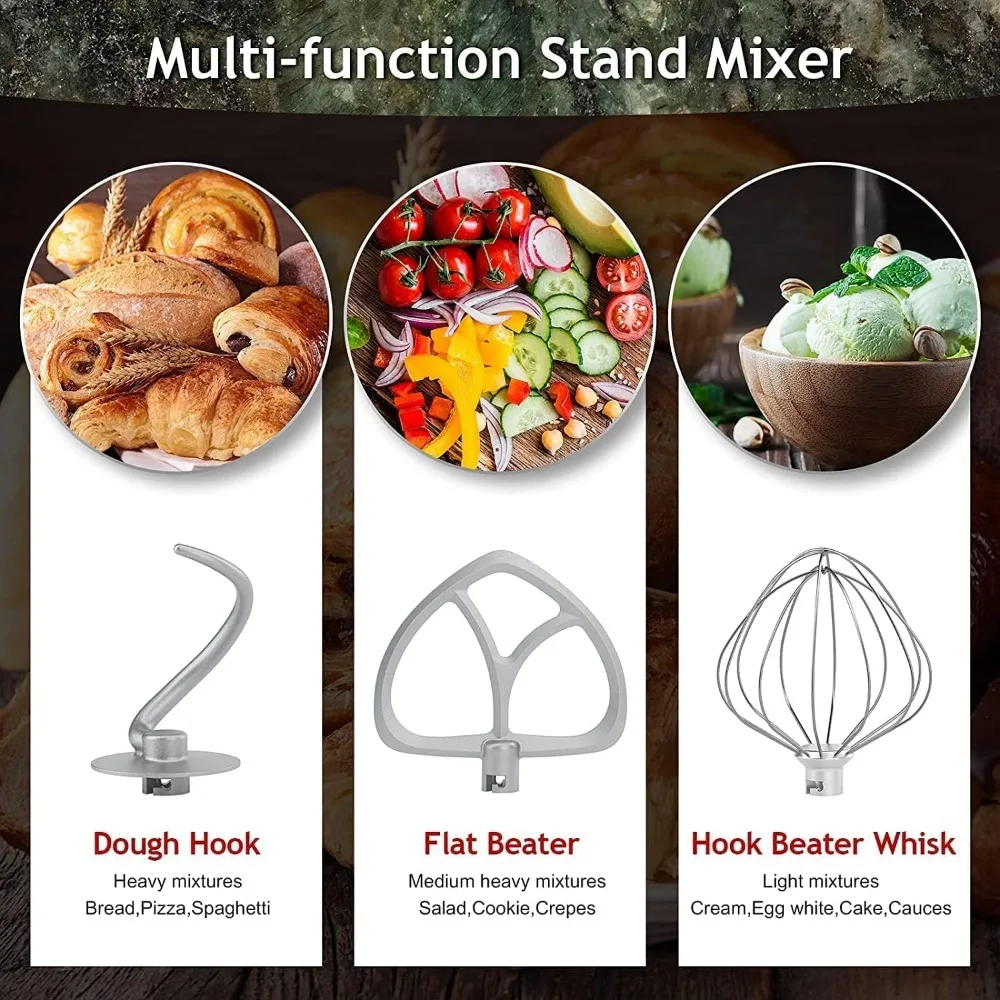 Stand Mixer, 9.5 Qt. 660W 10-Speed Electric Kitchen Mixer with Dishwasher-Safe Dough Hooks, Flat Beaters 5