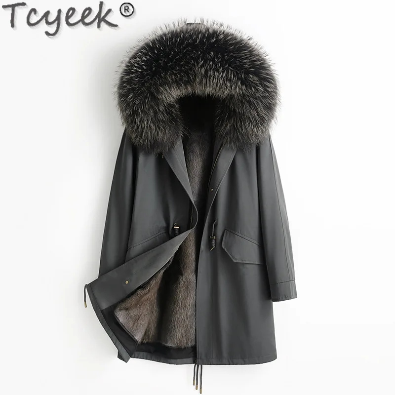 Tcyeek Natural Mink Fur Parka Real Fur Jacket Female Winter Jackets for Women Clothes 2023 Korean Warm Detachable Fox Fur Collar