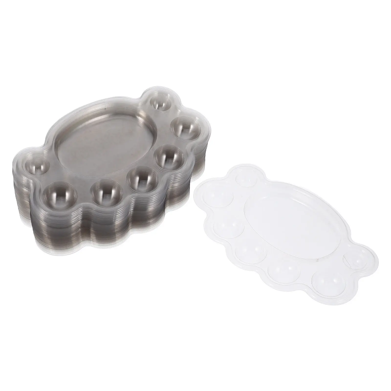 50pcs 일회용 페인트 팔레트 투명 PVC 페인트 트레이 풋프린트 컬러 믹싱 팔레트 어린이용 아크릴 수채화 유화 DIY