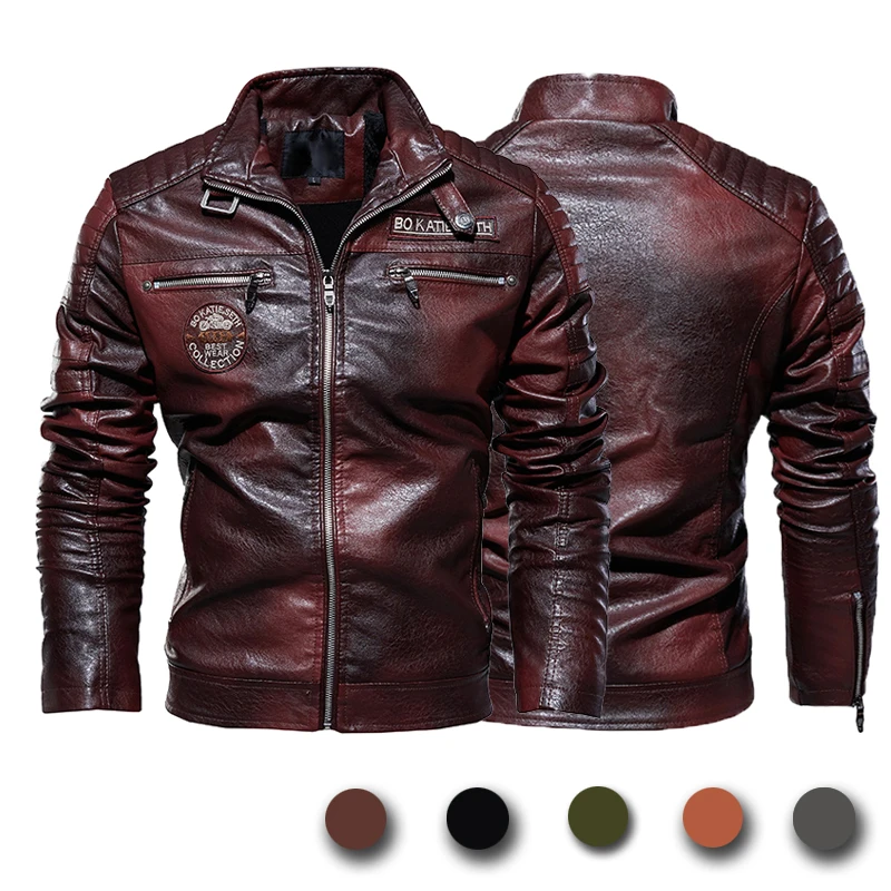 Men's Leather Jackets Autumn And Winter Casual Motorcycle Slim PU Jacket Biker Leather Warm Overcoat