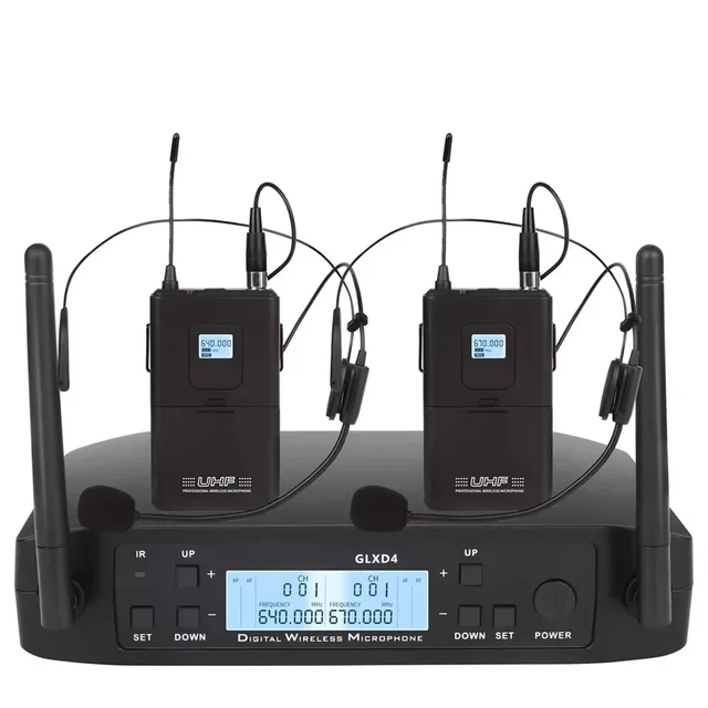 GLXD4 Professional Wireless Microphone Dual Channel Lavalier Headset mic for Church Speech Teaching Stage Performance 640~690Mhz 2