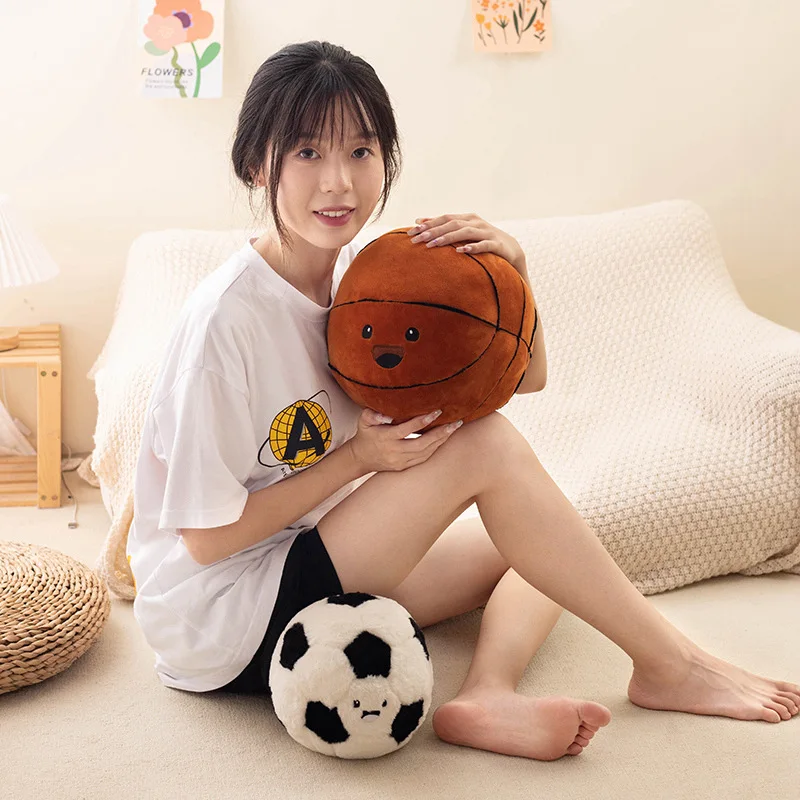 Kawaii Creative Basketball Doll Plush Toy Cute Football Plushie Pillow Soft Stuffed Ball Soft Kids Toys for Boys Gift Home Decor