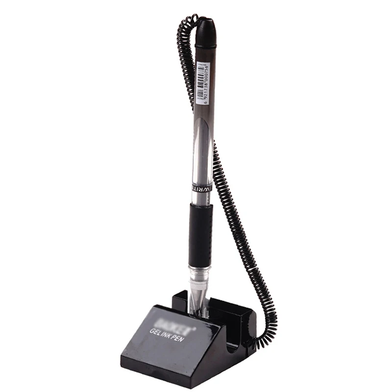 

0.5mm Gel Pen with Self-Adhesive Holder, Elastic Coil, Visible Black Ink, Desktop Gel Pen for Signing Office, Information Desk