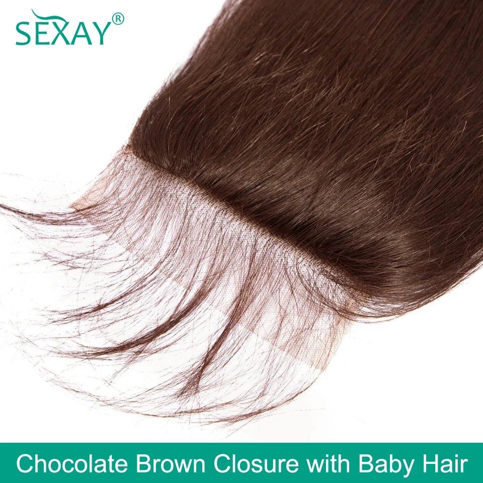 Chocolate Brown Lace Closure Free Part 100% Sexay Silky Straight Pre Colored Human Hair Swiss Lace 4x4 Transparent Closures