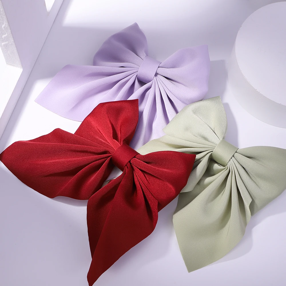 Sweet Solid Color Big Bow Hair Clip For Women Girls Elegant Flower Printed Bowknot Barrettes Hairpins Headwear Hair Accessories