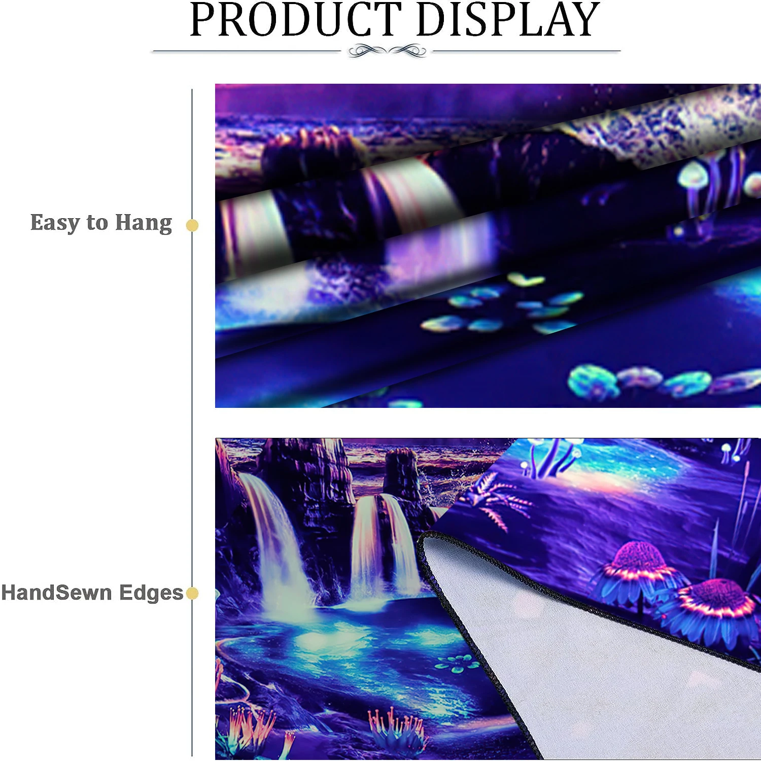 Neon Blacklight Tapestry Fantasy Mountain Waterfall Tapestries,Galaxy UV Reactive Backdrop for Artful Wall Hanging & Home Décor 6