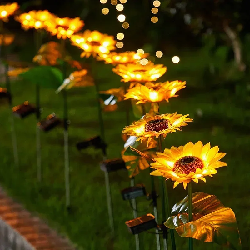 Solar LED Light Simulation Sunflower Lamp Outdoor Waterproof Landscape Light Garden Firefly Lawn Yard Christmas Decor
