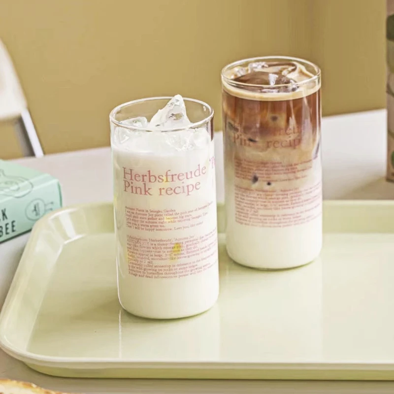 Glass Tumbler Korean Style English Letter Glass Mug Heat Resistant