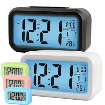 Smart Digital Alarm Clock Black White LCD Display with Temperature Calendar Timer Led Light for Bedroom Office (Without Battery)