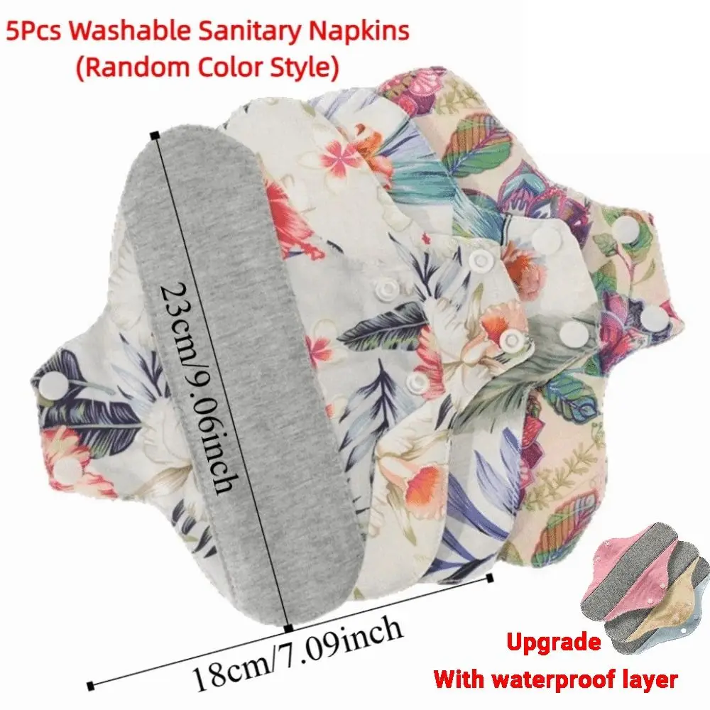 5Pcs Graphene Reusable Sanitary Pads 23CM Leak Proof Washable Sanitary Napkins Soft with Waterproof Layer Nursing Pad for Women