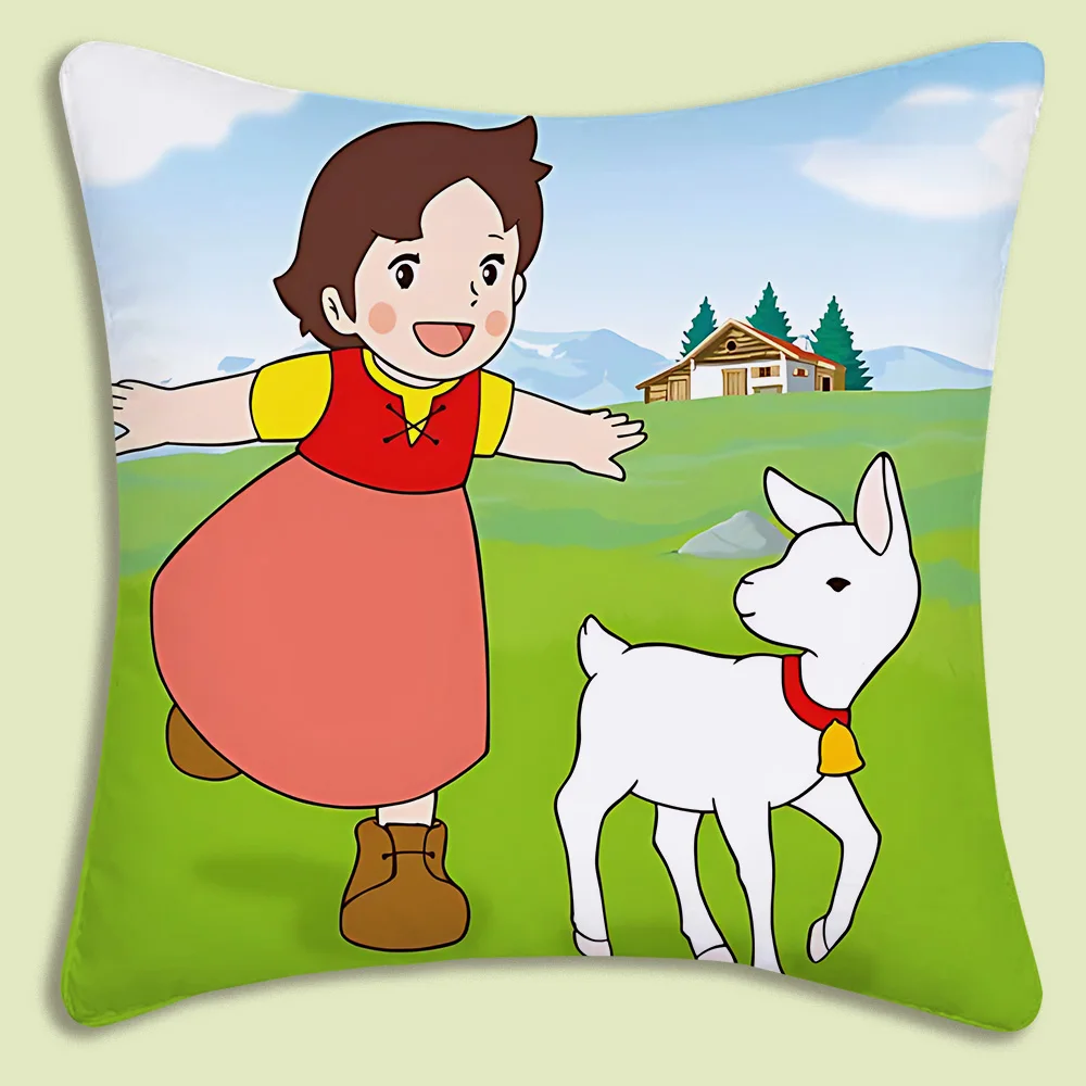 Heidi Peter And Grandpa Alps Goat Mountain Pillow Covers Cartoon Sofa Decorative Home Double-sided Printing Short Plush Cute 5