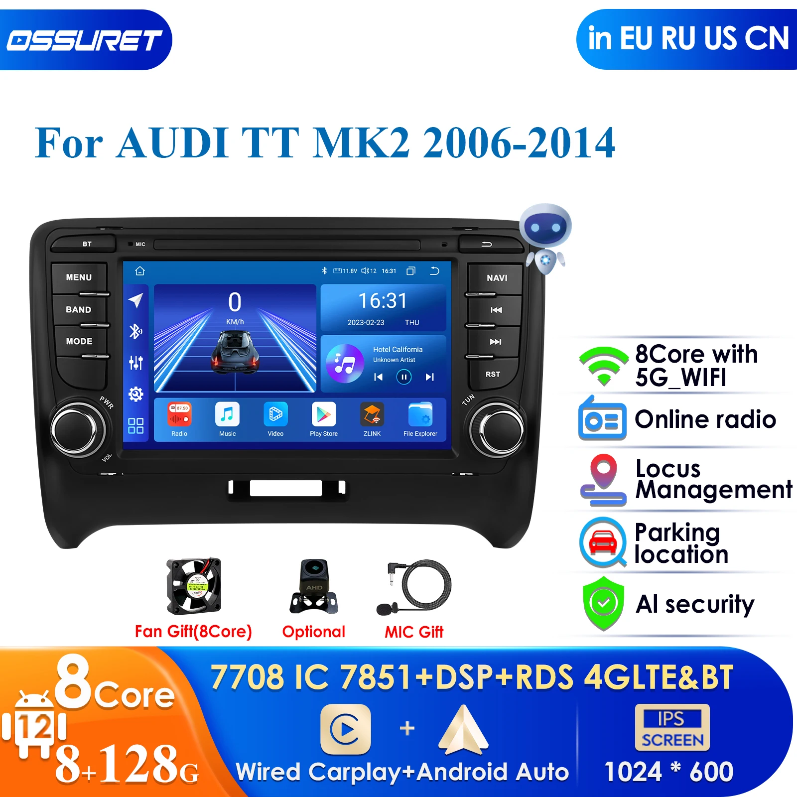 

2Din Android 13 Car Radio for AUDI TT MK2 8J 2006 2007 2008 2009 2010-2014 Multimedia Stereo GPS Navigation Head Unit Carplay 4G