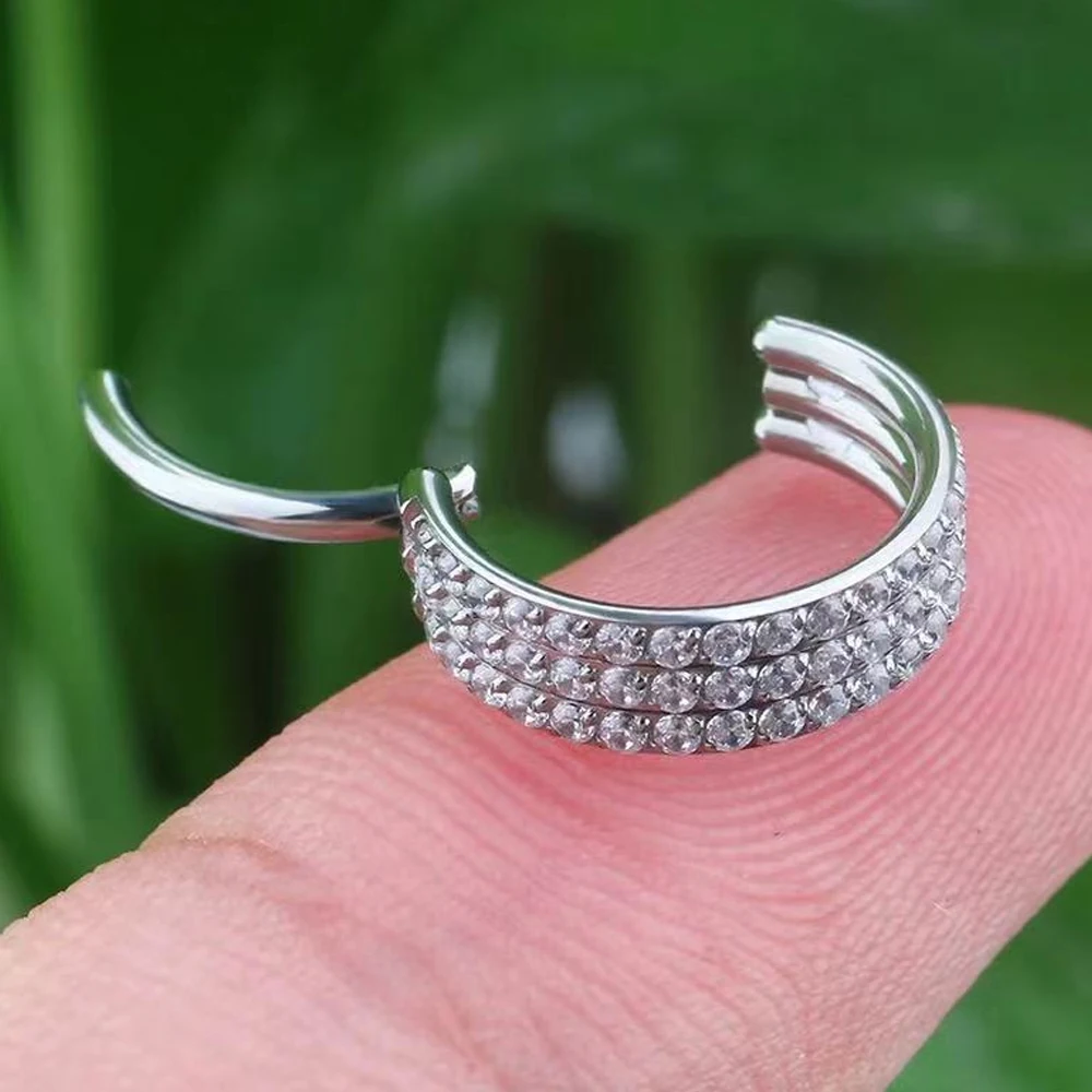 G23 Titanium Piercing Double Layered Triple Stack Hinged Zircon Nose Ring Helix Cartilage CZ Small Cartilage Septum Clicker