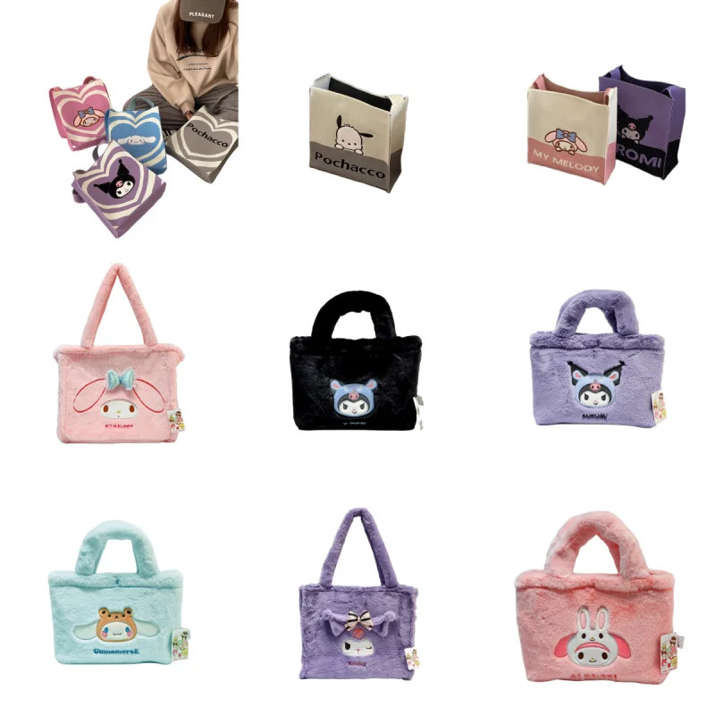 

Sanrio Cinnamoroll One-shoulder Knitted Bag Melody Handheld Tote Plush Bag Kuromi Cartoon Large Capacity Organizer Holiday Gifts
