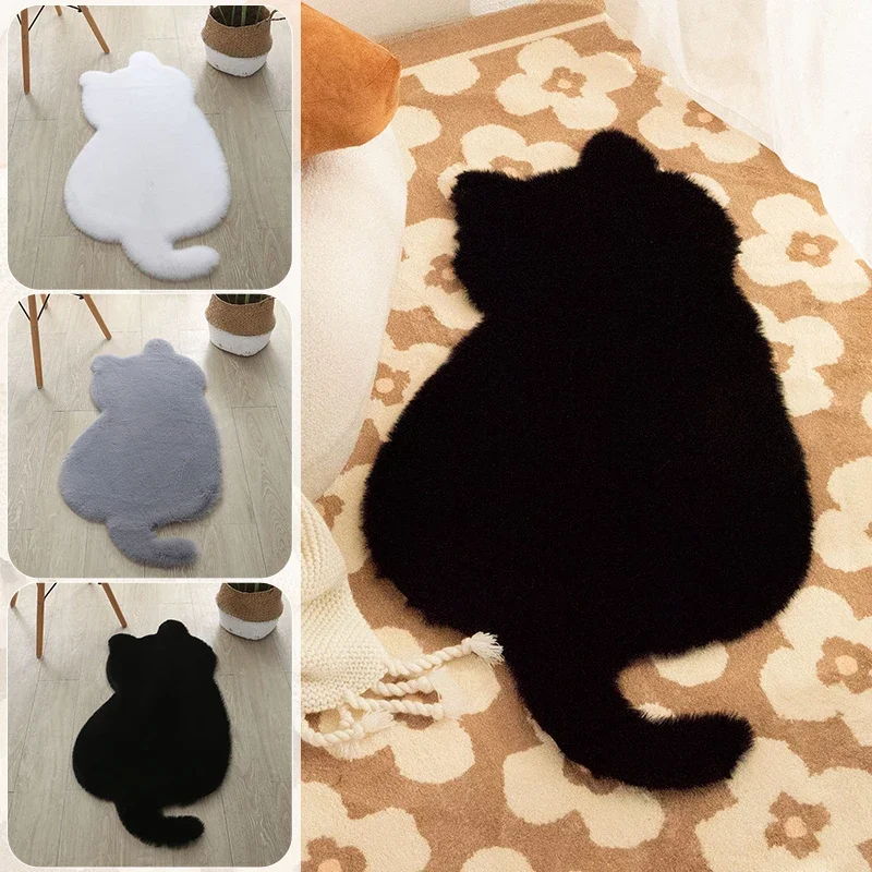 Aesthetic Fluffy Black Cat Rug – Katze Home