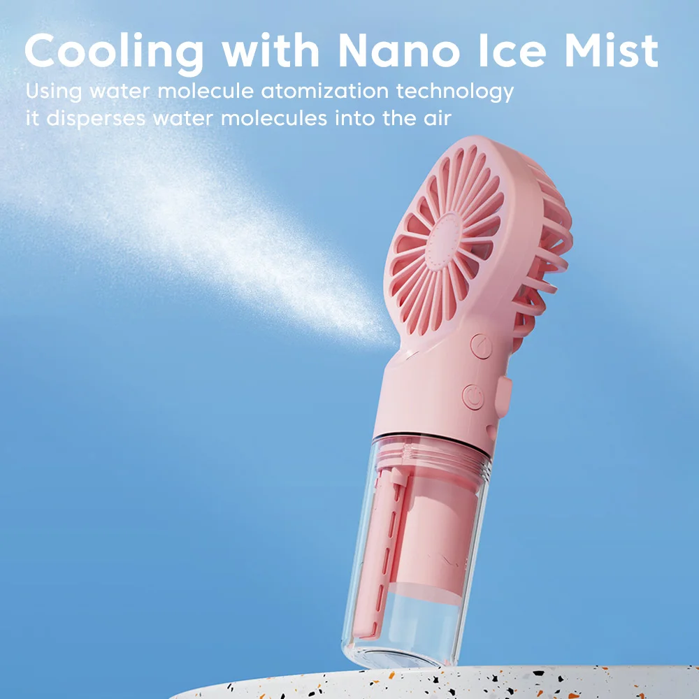 Compact Rechargeable Handheld Mist Fan with Humidifier