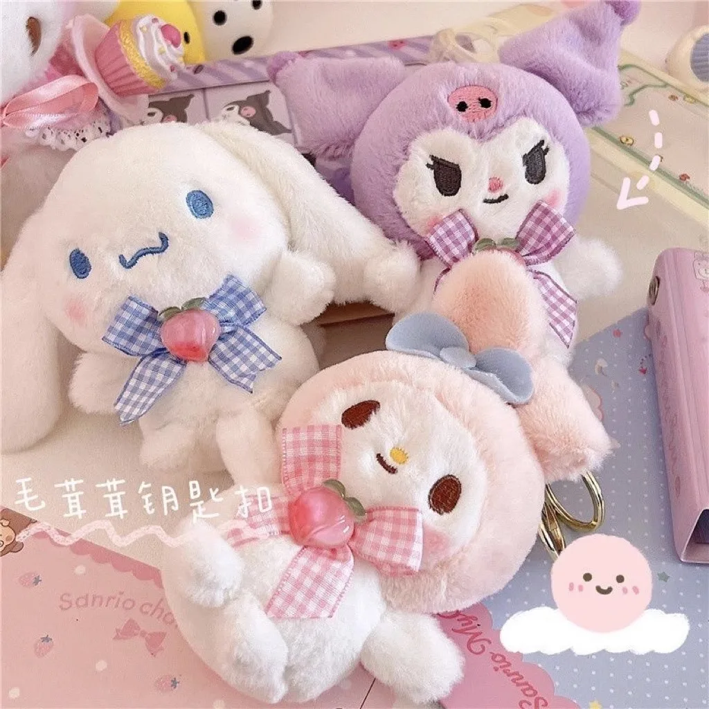 Sanrio Cute Kuromi Pendant Keychain Plush Doll Toys Cinnamoroll My Melody  Backpack   Merch  Kids Gifts