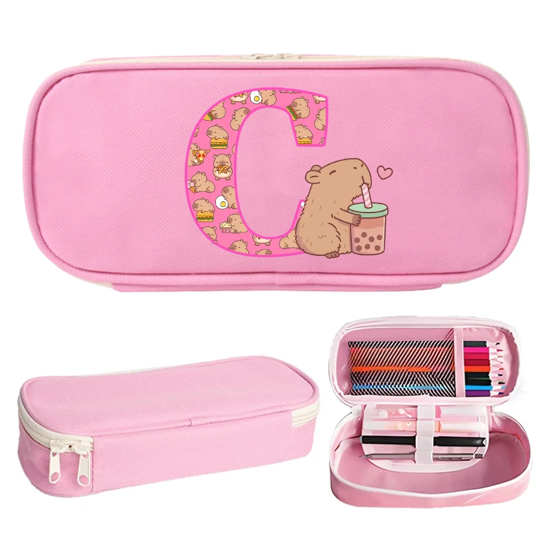 Capibara Pencil Case Girls Anime Capybara Letter A-Z Pen Bags Kids School Storage Stationery Pouch Office Supplies Children Gift