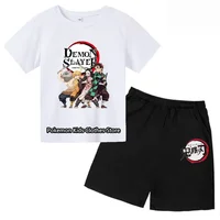 Boys Girls Clothes Set Summer Cartoon Demon Slayer T shirt+Short Pants 2pcs Children Clothing Teen 1 2 3 4-14 Year Kids Suit 2
