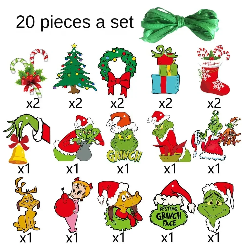Bonitas decoraciones para árboles de Navidad de los Grinch Adorno colgante de doble cara para árbol de Navidad de los Grinch Whoville Decoración navideña para el hogar