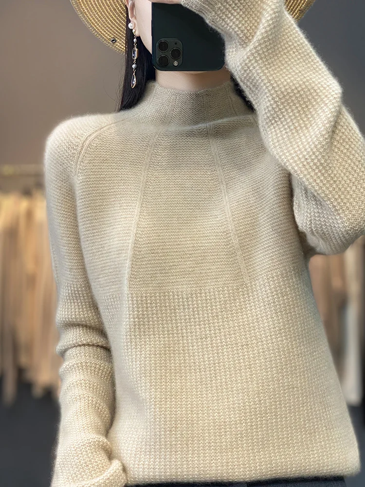 

2022 New Semi High Collar Soft Waxy Lazy Cashmere Sweater Women's Autumn Winter Fashion Solid Color Loose Fitting Bottoming Top