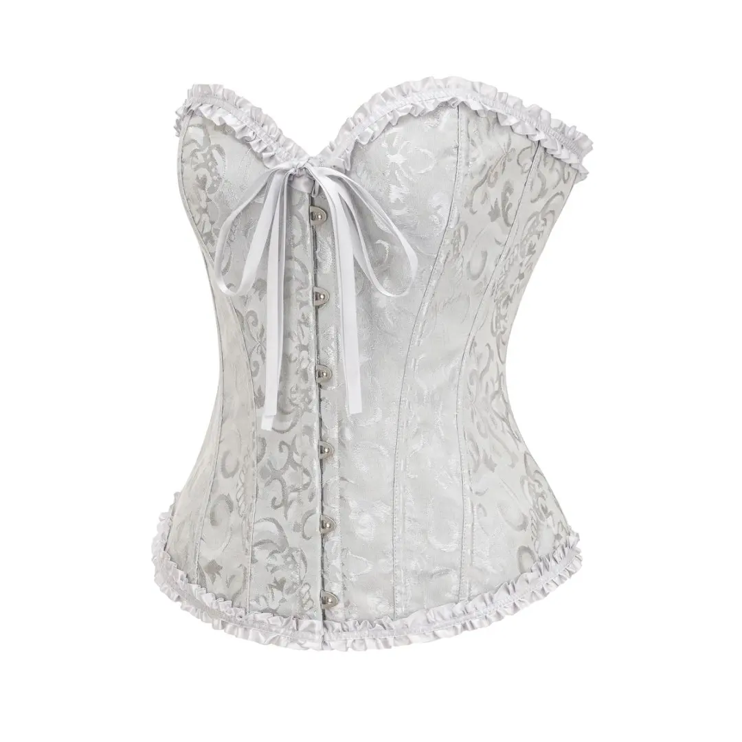 Gelbes Dobby-Schnürkorsett mit Rüschenbesatz, Überbrustkorsett im viktorianischen Gothic-Stil, ohne Knochen, sexy Bustier-Top für Damen, Vintage-Corsage-Korsett – Detail 9