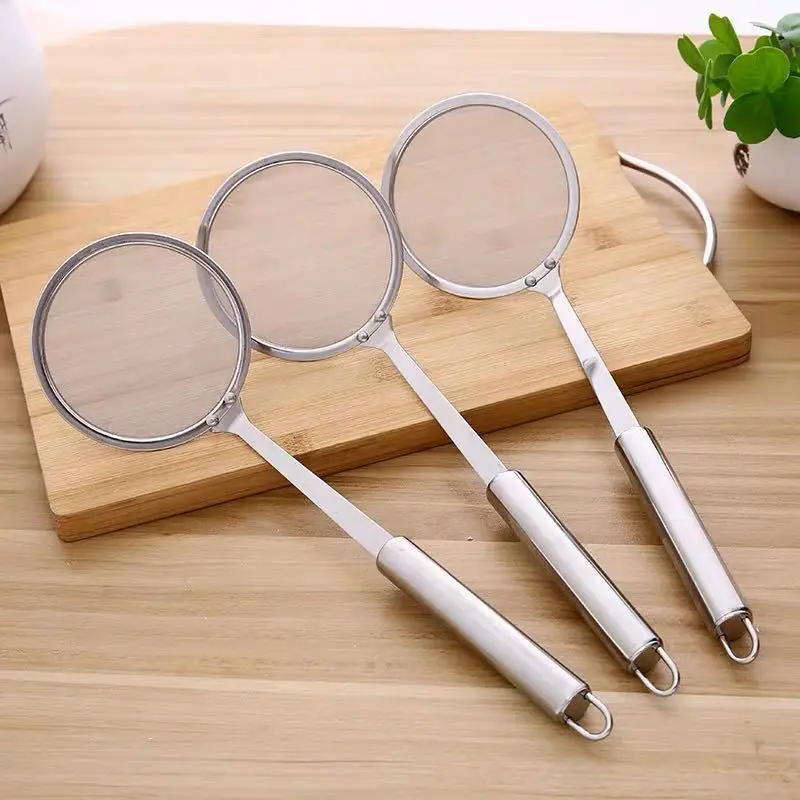 Stainless Steel Fine-Mesh Skimmer with Hanging Hole Extended Handle Multi-purpose Soup Oil Filter Kitchen Kitchen Novel Tools