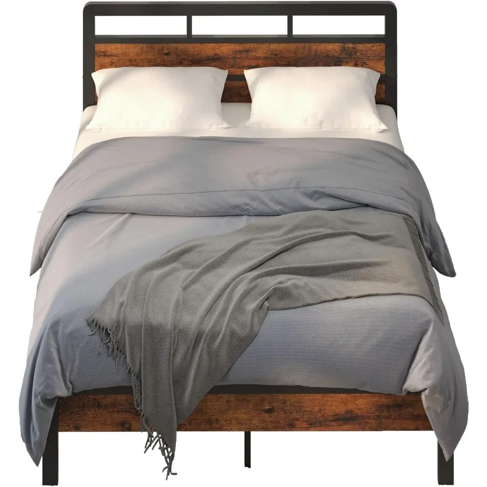 Queen Bed Frame, Mattress Foundation Metal Platform w Wood Headboard and Large Under Bed Storage,Noise-Free,No Box Spring Needed 4