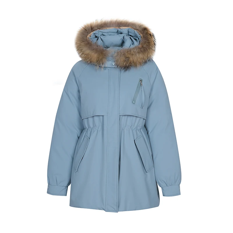 

Winter Parka Jacket Real Fur Hooded Cotton Padded Super Warm Mid-length Trench Style Korean Fashion Outwear Top Quality