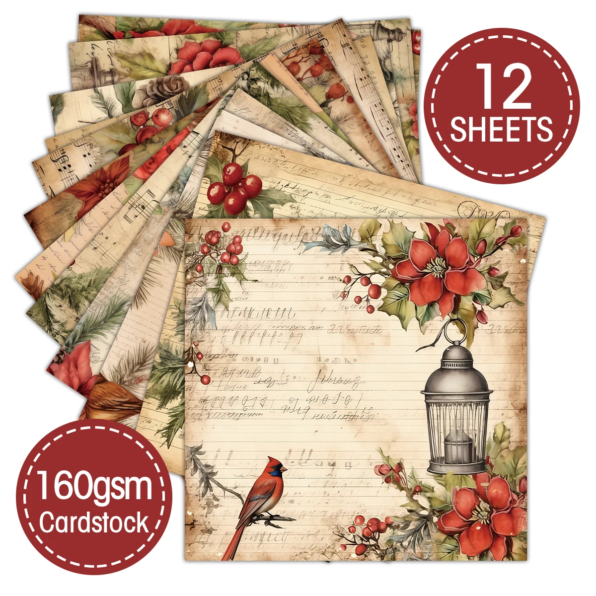 Papier De Riz Vintage De Noël, 20 X 26,6cm (6pc) - 6 Motifs Pour Scrapbooking, Cartes, Artisanat, Découpage Par CRAFT KREATIVELY