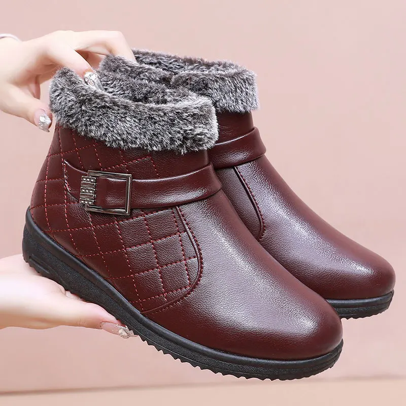 Women's Faux Fur Leather Ankle Boots,Dark Brown main image 0
