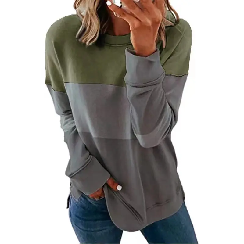 2023 Autumn Winter New Round Neck Long Sleeve Mid-length Sweater Women Fashion Contrast Color Plaid Pullovers All-match Tops