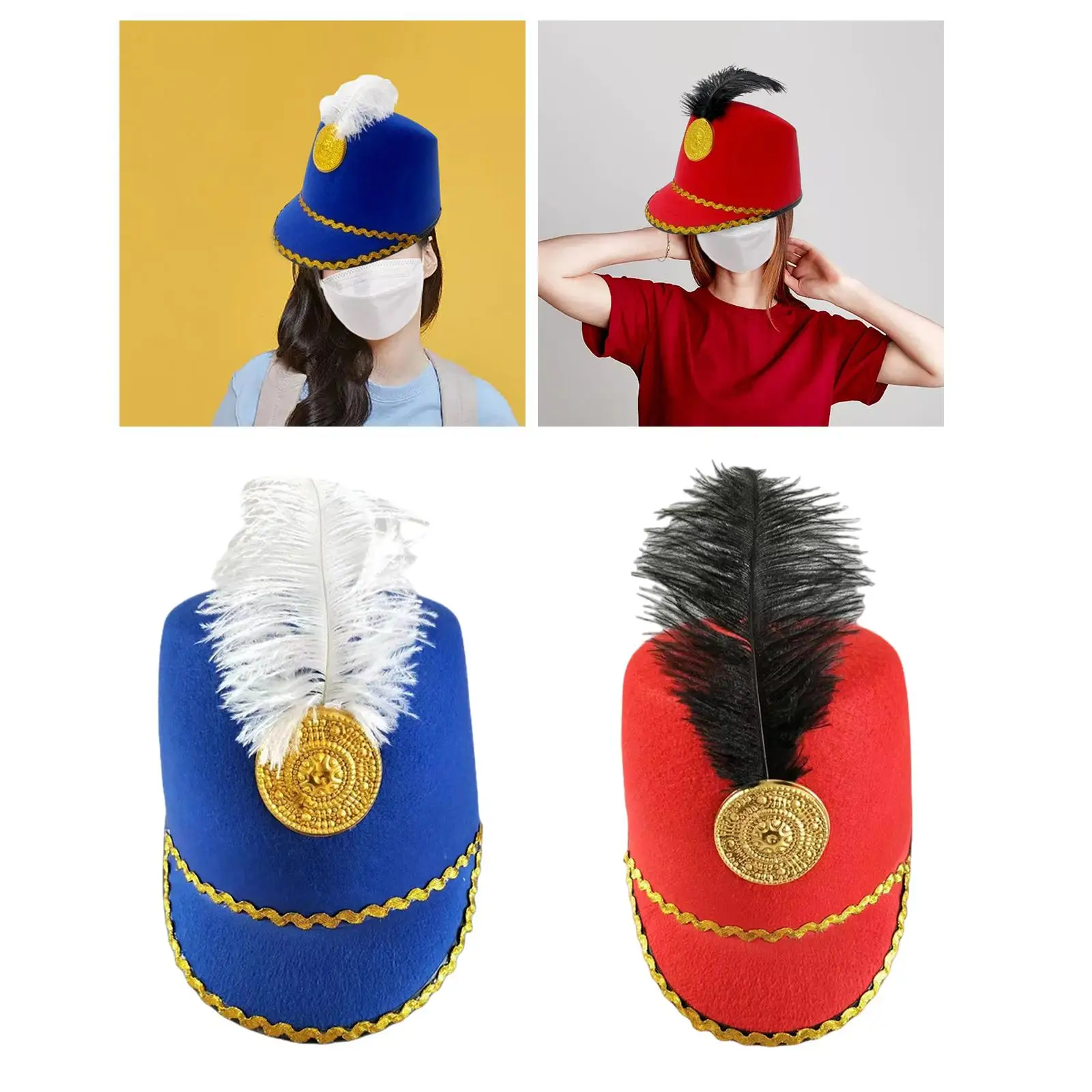 Marching Band Hat Band Major Hat Novelty Soldier Hat, with Feather Drum Major Hat for Role Play, Dress up Carnival Cosplay