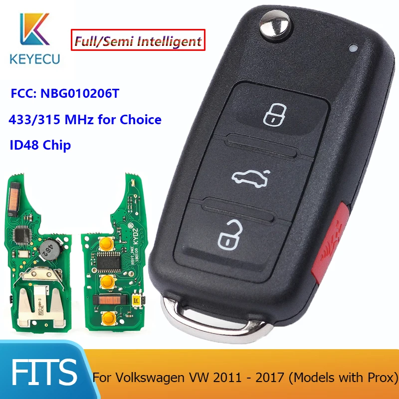 Keyecu Nbg010206t Remote Key Full/semi Intelligent 315/433mhz Fob For Volkswagen Vw 2011 2014