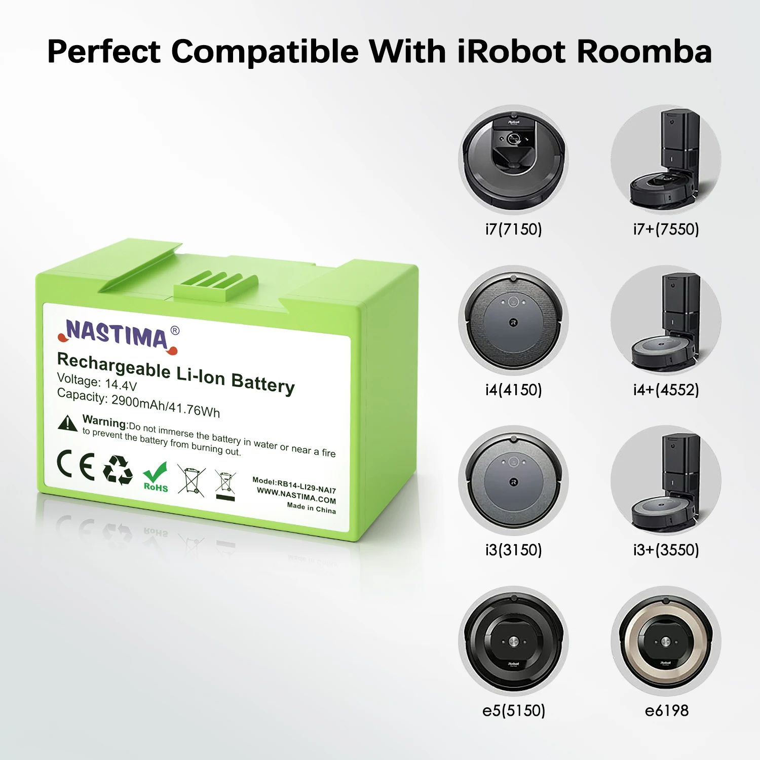 I7 14.4V 2900mAh i7 Batteria di Ricambio per iRobot Roomba e e i Serie i7 +  e5 7150 7550 i3 3150 i3 + 3550 i4 4150 i4 + 4624864