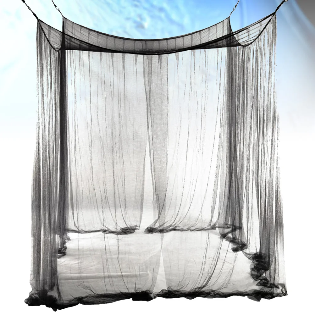 

European Style Corner Post Bed Canopy Mosquito Net Full Netting Bedding Canopy Netting Bed Curtains 190x210x240cm (Black)
