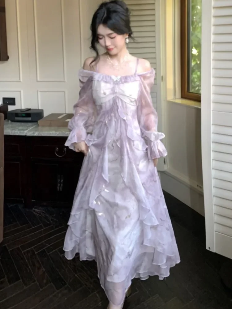 فستان طويل طباعة خريفية أنيقة