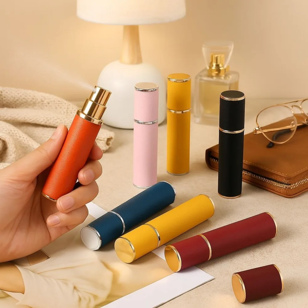 10ml Mini Perfume Bottle Refillable Essential Oil Alcohol Spray Rotating Bottle Spray Atomizer Bottle PU Leather