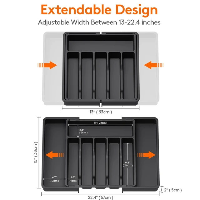 Organizer per cassetti per posate da 1 pezzo, vassoio per utensili espandibile per cucina, posate e portaposate senza BPA, plastica regolabile S 6